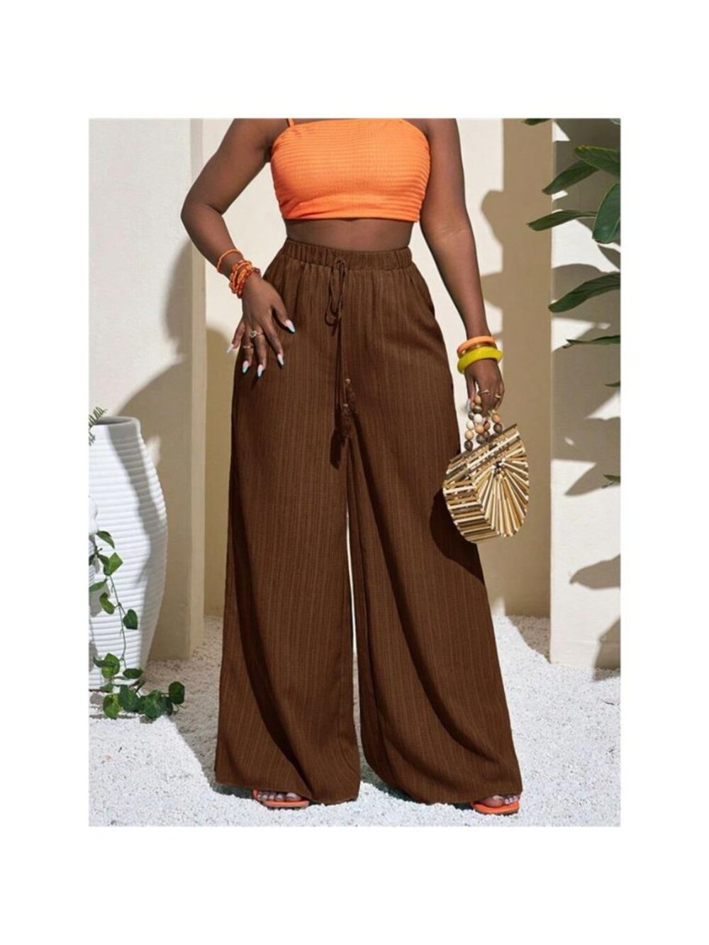 Wide-Leg Pants with Drawstring - Picture 5 of 14
